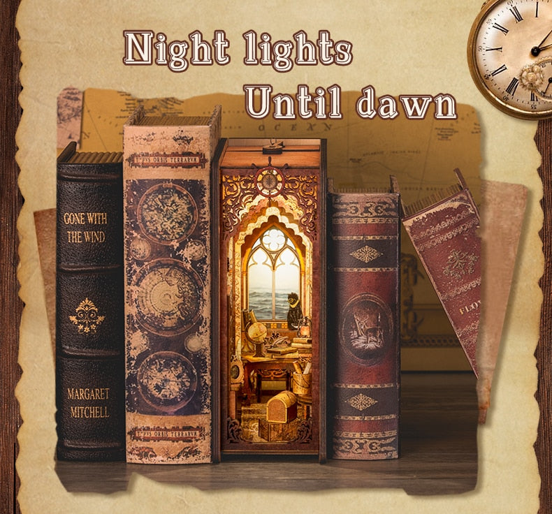 Miniature House Book Nook Kit with Touch Light Sailing Memories (Jean's Office)
