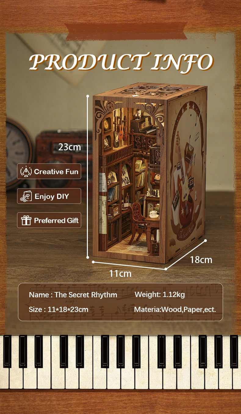 Miniature House Book Nook Kit with Touch Light Secret Rhythm