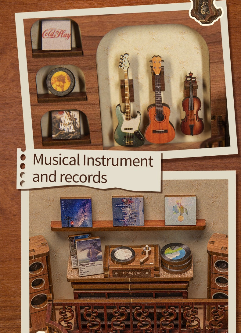 Miniature House Book Nook Kit with Touch Light Secret Rhythm