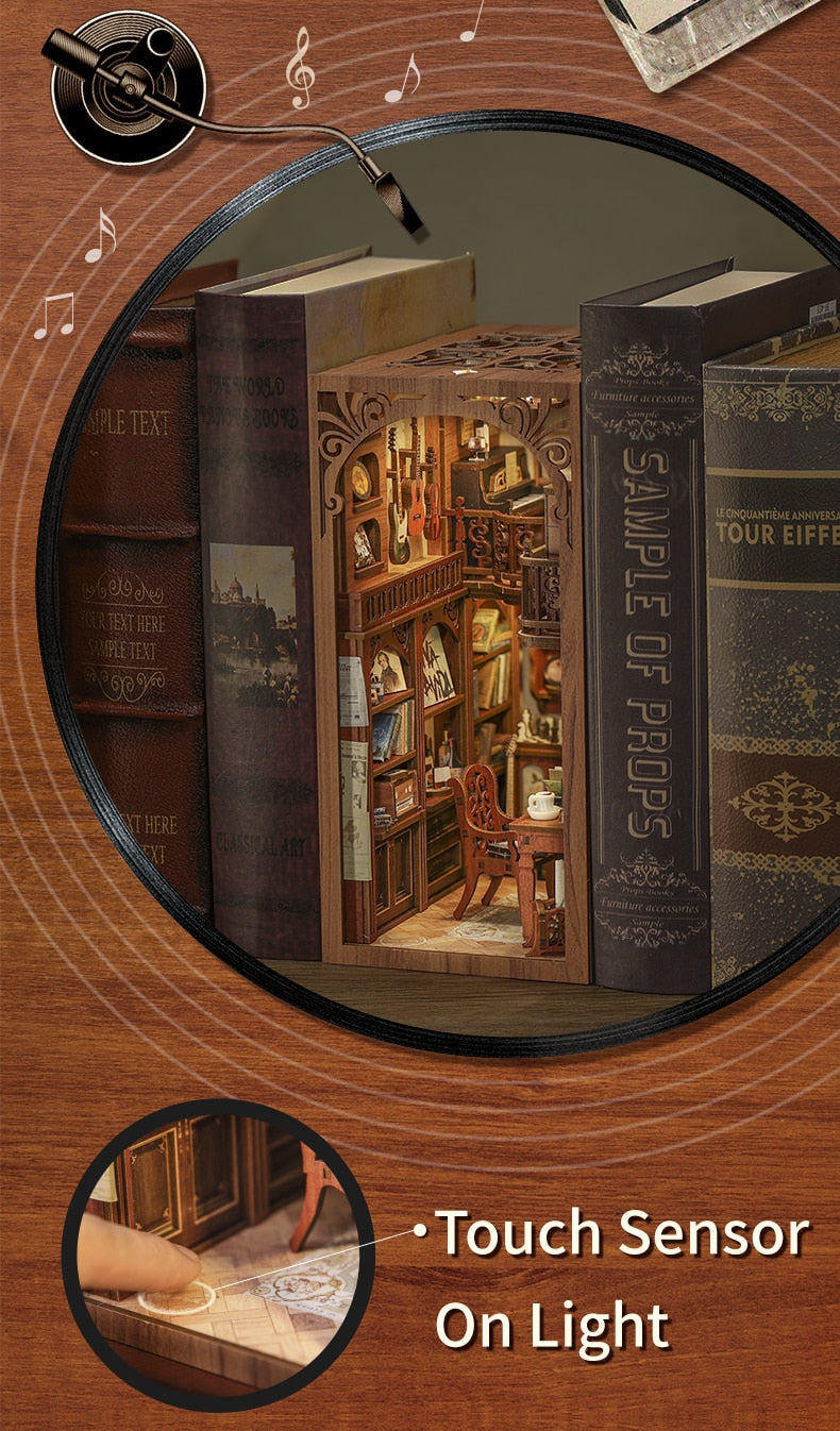 Miniature House Book Nook Kit with Touch Light Secret Rhythm