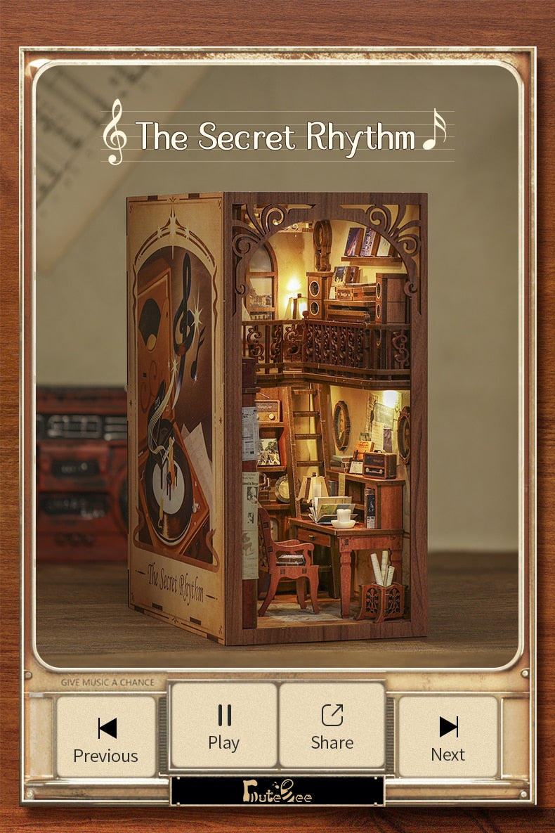 Miniature House Book Nook Kit with Touch Light Secret Rhythm