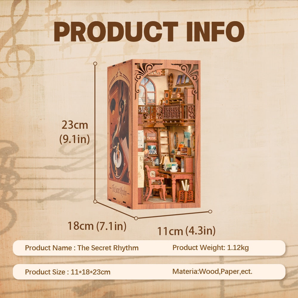 Miniature House Book Nook Kit with Touch Light Secret Rhythm