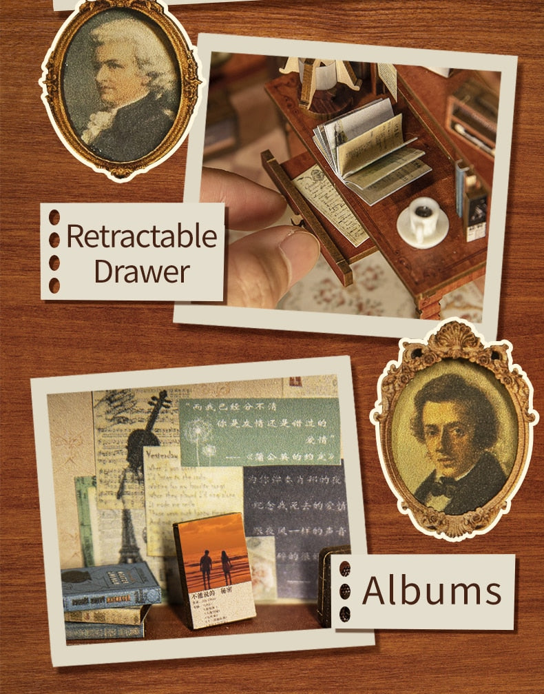 Miniature House Book Nook Kit with Touch Light Secret Rhythm