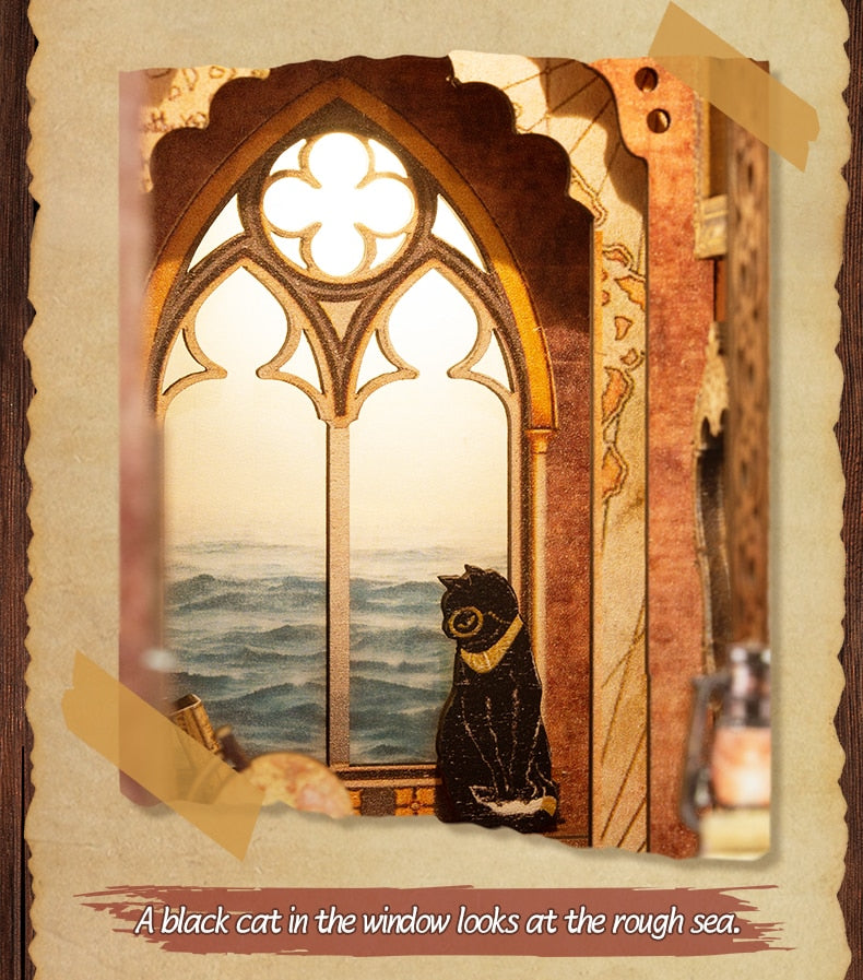 Miniature House Book Nook Kit with Touch Light Sailing Memories (Jean's Office)