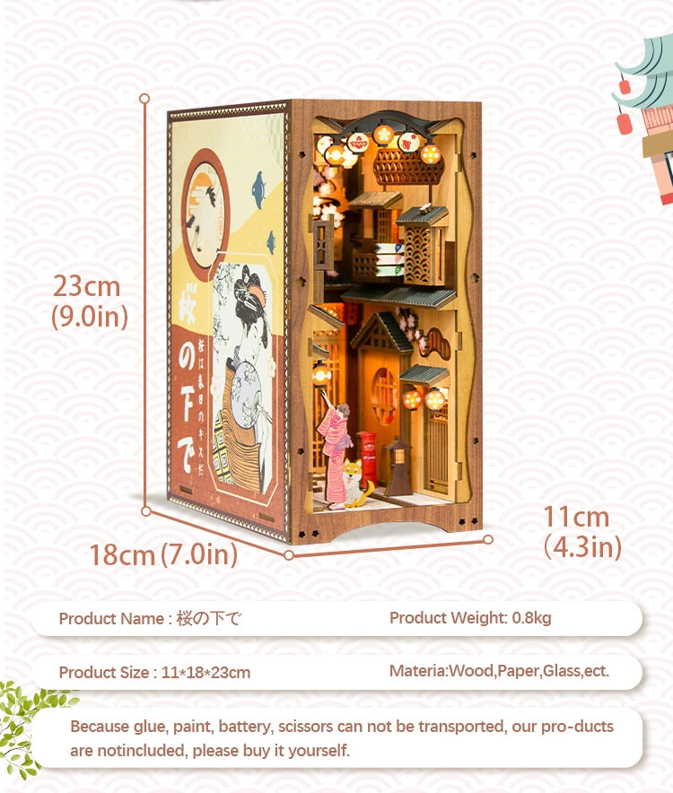 Miniature House Book Nook Kit with Touch Light Under the Sakura (Yoimiya's Summer Festival)