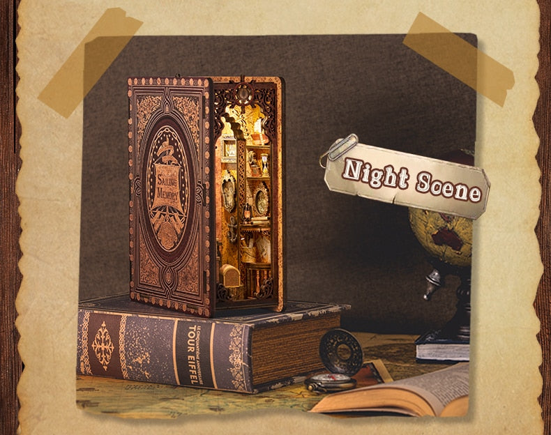 Miniature House Book Nook Kit with Touch Light Sailing Memories (Jean's Office)