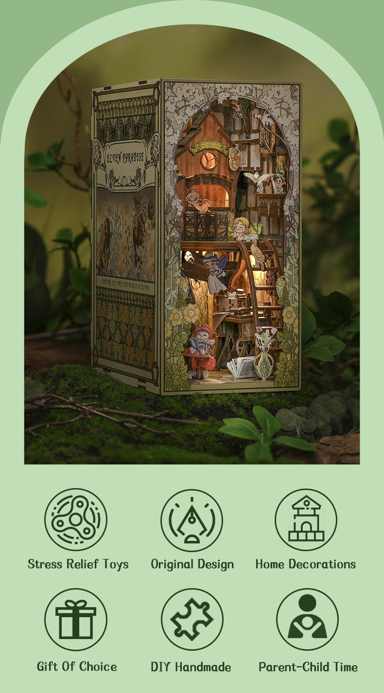 Miniature House Book Nook Kit with Touch Light Elven Paradise (Sumeru)