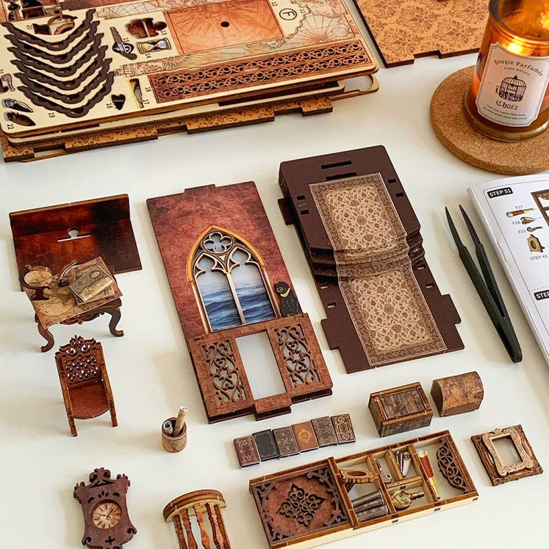 Miniature House Book Nook Kit with Touch Light Sailing Memories (Jean's Office)