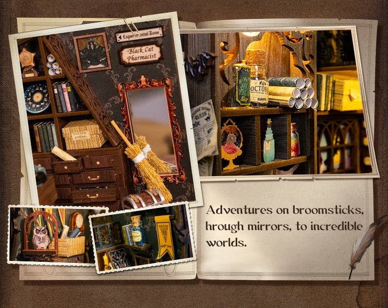 Miniature House Book Nook Kit with Touch Light Magic Pharmacist (Mona's Apartment)