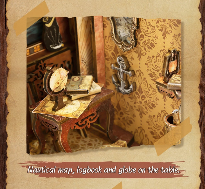 Miniature House Book Nook Kit with Touch Light Sailing Memories (Jean's Office)