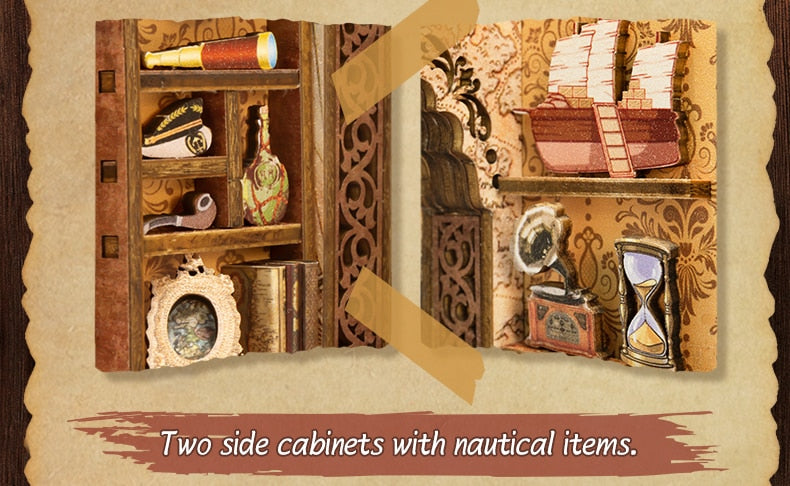 Miniature House Book Nook Kit with Touch Light Sailing Memories (Jean's Office)