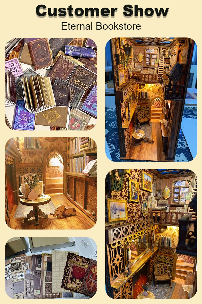 Miniature House Book Nook Kit with Touch Light Eternal Bookstore (Lisa's Library)