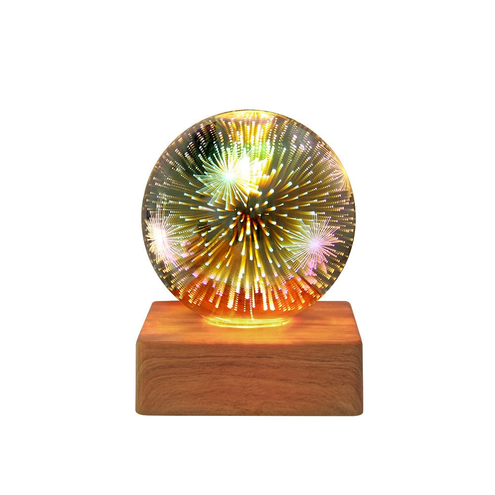 USB Magic Glass Ball LED Night Light with Wood Base