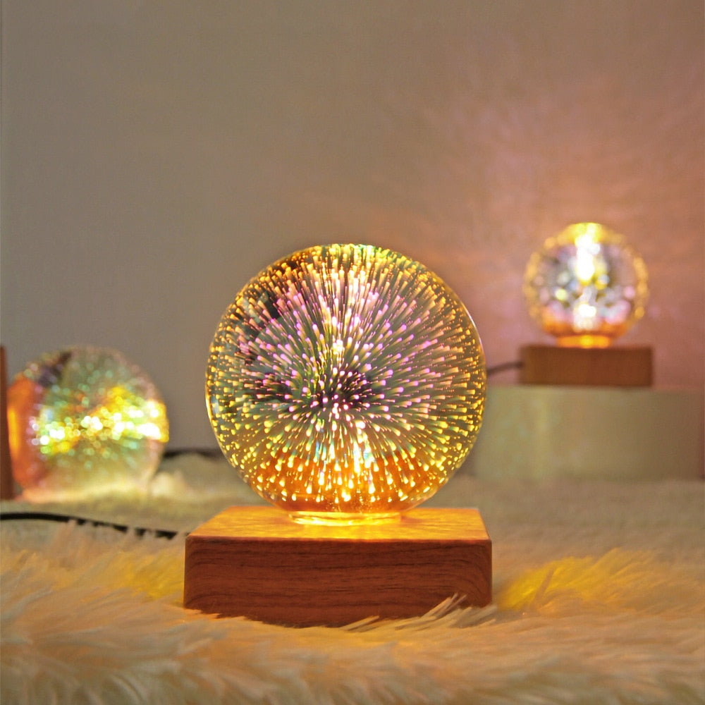 USB Magic Glass Ball LED Night Light with Wood Base