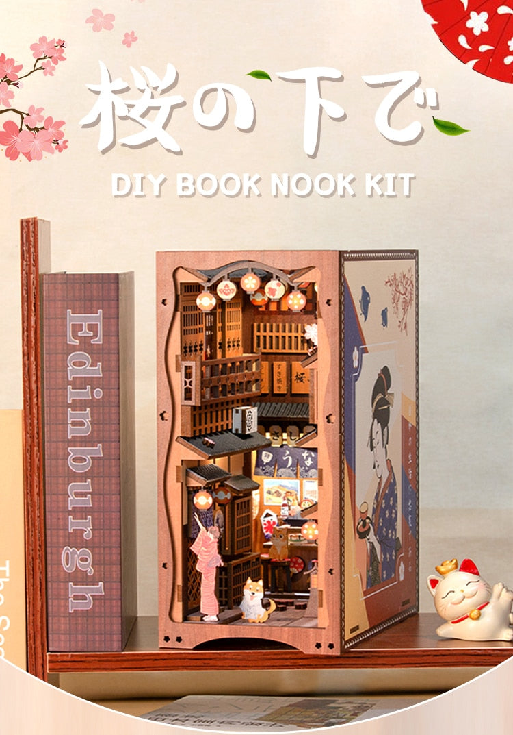Miniature House Book Nook Kit with Touch Light Under the Sakura (Yoimiya's Summer Festival)