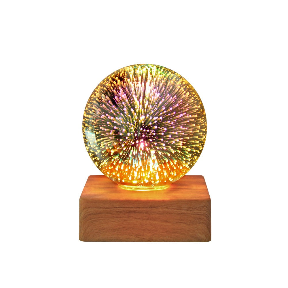 USB Magic Glass Ball LED Night Light with Wood Base