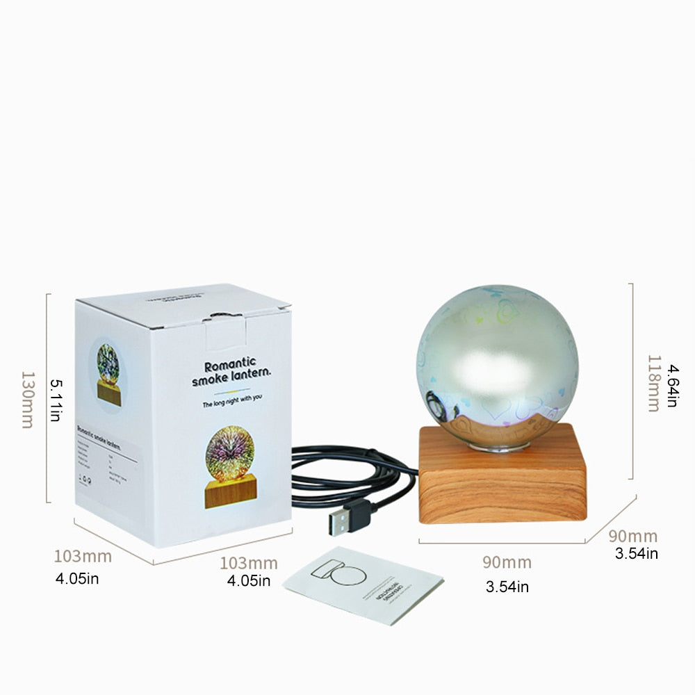 USB Magic Glass Ball LED Night Light with Wood Base