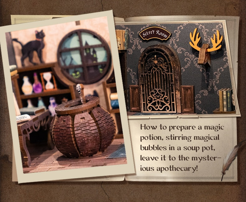 Miniature House Book Nook Kit with Touch Light Magic Pharmacist (Mona's Apartment)