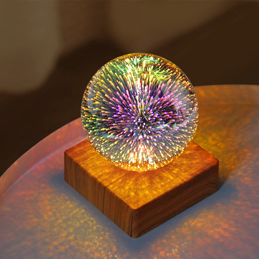 USB Magic Glass Ball LED Night Light with Wood Base